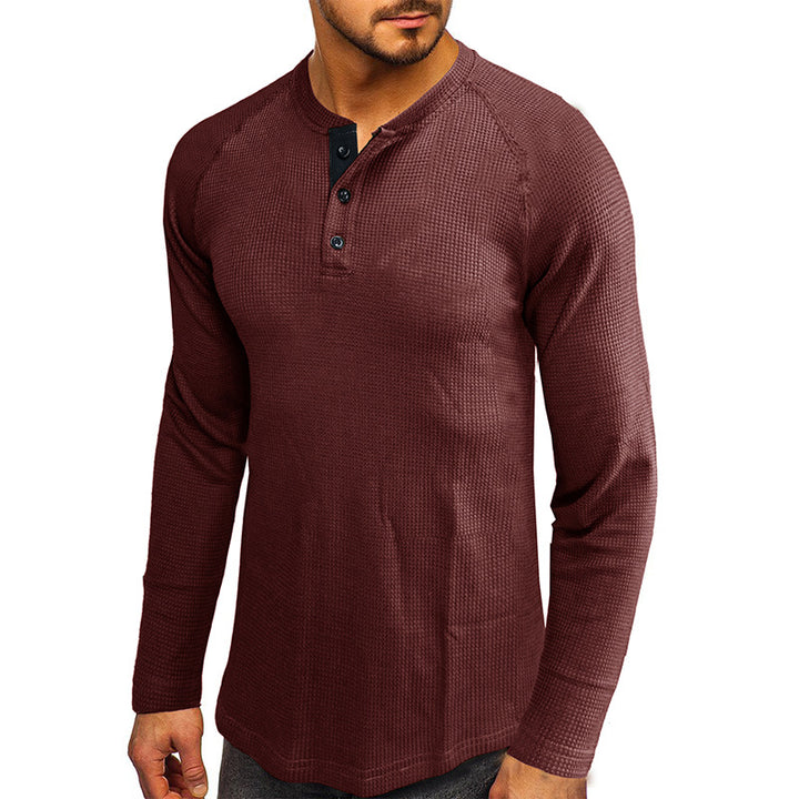Herren Langarm-Henley Shirt mit strukturiertem Design Echoarchiv