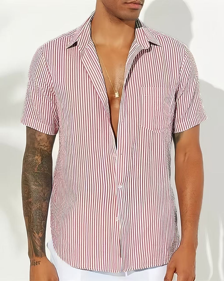 Herren Freizeit gestreiftes kurzärmeliges Button-Up Hemd Echoarchiv