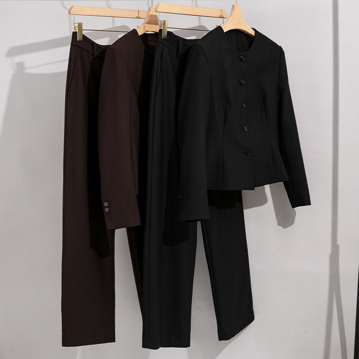 Damen Elegantes Hosenanzug-Set aus feinem Wollmix mit Rundhalsausschnitt Echoarchiv