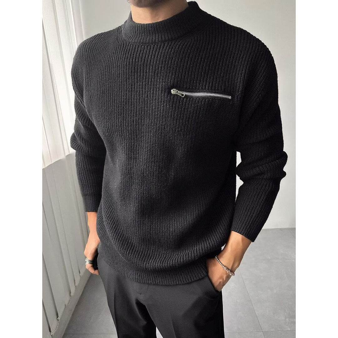 Herren Modischer Strickpullover mit Reißverschlusstasche Echoarchiv