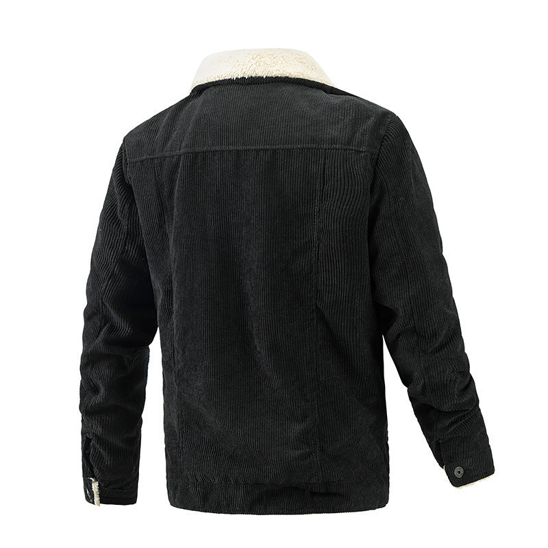 Herren Cordjacke im Trucker‑Stil mit Sherpa‑Futter und Pattentaschen – Taviero