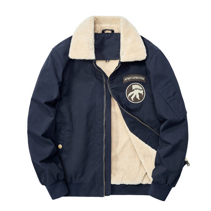 Herren Sherpa-gefütterte Canvas-Pilotenjacke mit wärmender Teddy-Innenlage, Sherpa-Kragen und Ärmel-Utilitytasche Echo Archiv