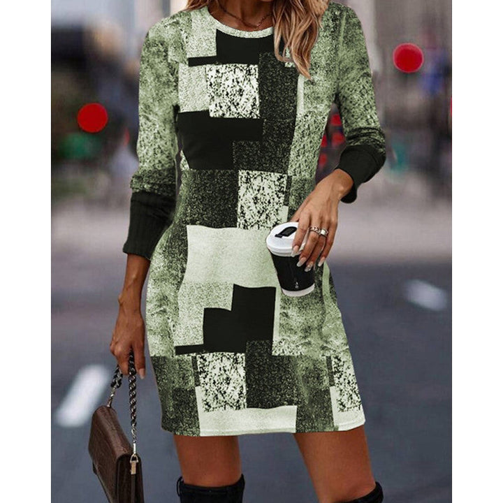 Damen Strickkleid mit modernem geometrischen Muster und langen Ärmeln Echoarchiv