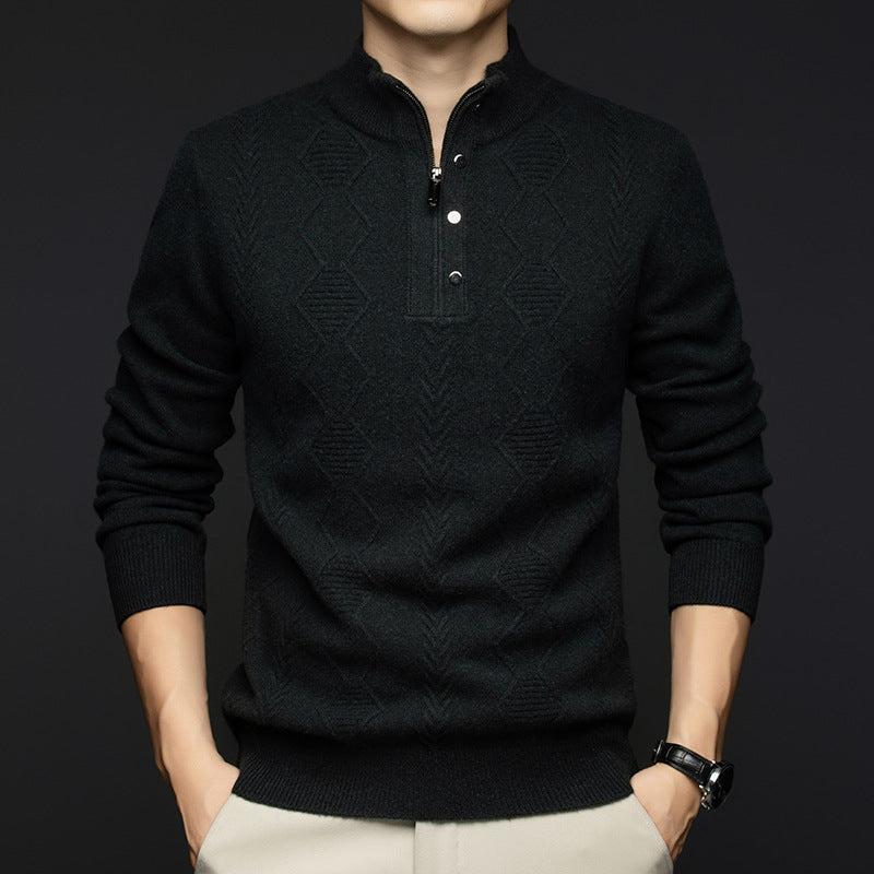 Herren modischer Strickpullover mit schmalem Kragen und feinem Rautenmuster Echoarchiv