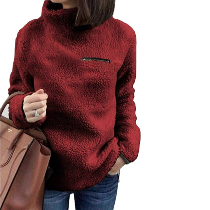 Damen nan kuscheliger Teddy-Fleecepullover mit Stehkragen und Brustreißverschluss Echo Archiv