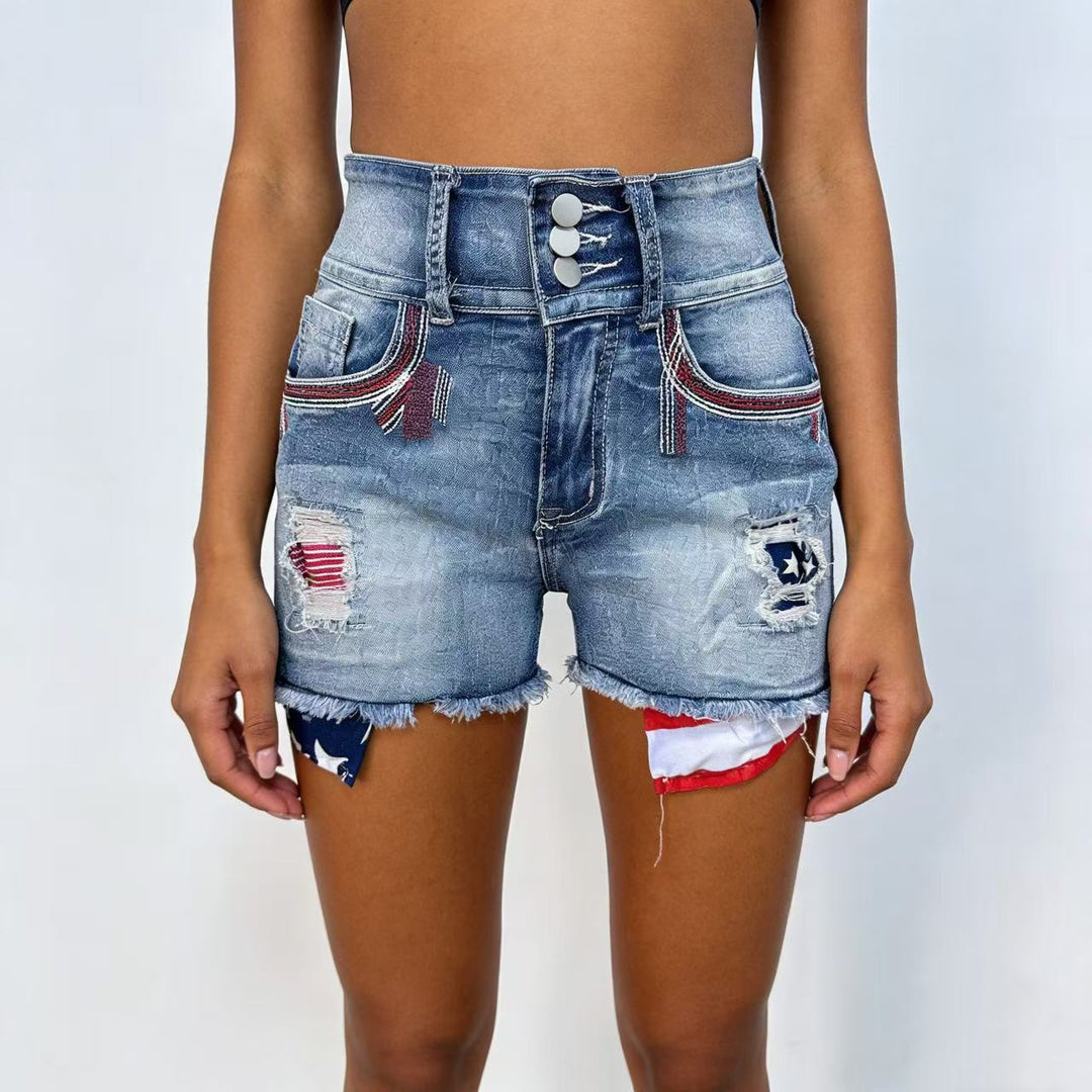 Damen Denim-Shorts im Vintage-Stil mit Aufgestickten Details Echo Archiv