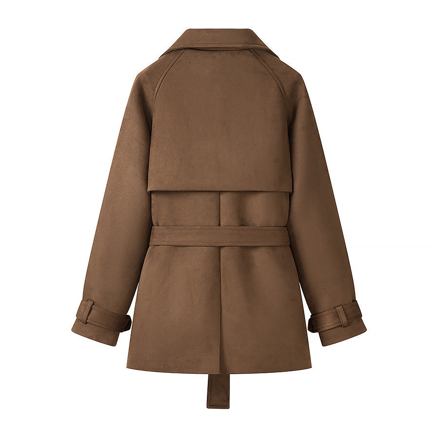 Damen Kurz-Trenchcoat in Wolloptik Doppelreiher mit Taillengürtel Echo Archiv