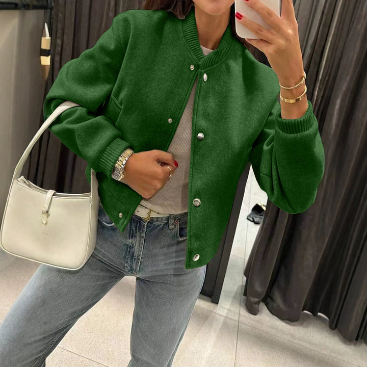 Damen Kurzjacke im Bomberstil aus Teddyfleece mit Rippbündchen – Avenza