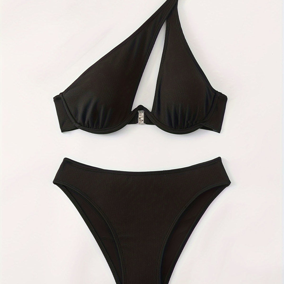 Damen Bikini-Set mit asymmetrischem Trägerdesign und unterstützendem Push-Up-Oberteil Echo Archiv
