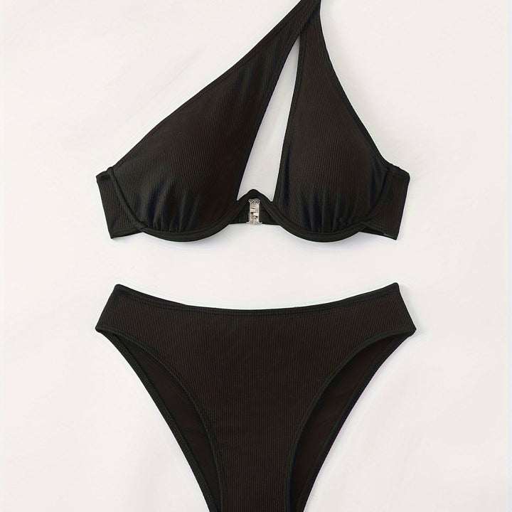 Damen Bikini-Set mit asymmetrischem Trägerdesign und unterstützendem Push-Up-Oberteil Echo Archiv
