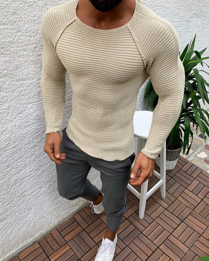 Herren Langarm Strickshirt mit eleganter Struktur Echoarchiv