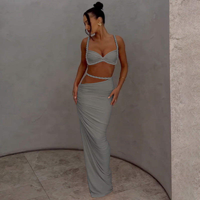 Damen Maxikleid mit raffiniertem Wickeldesign und zarten Spitzenakzenten Echo Archiv