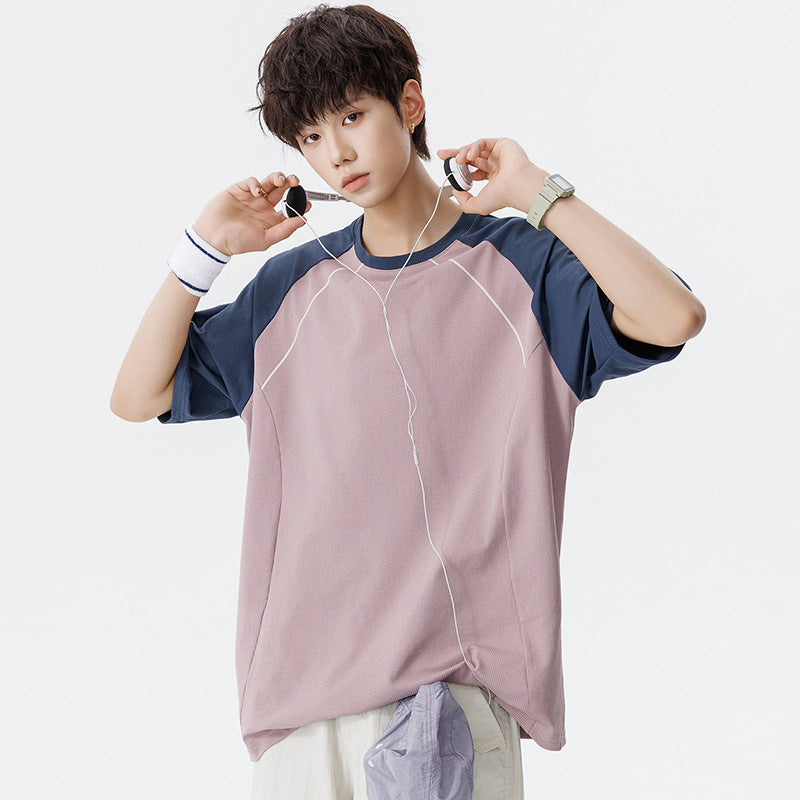 Herren Sportives Oversize Waffelstruktur-Raglan-T-Shirt mit Kontrastärmeln und atmungsaktivem Funktionsjersey Echo Archiv