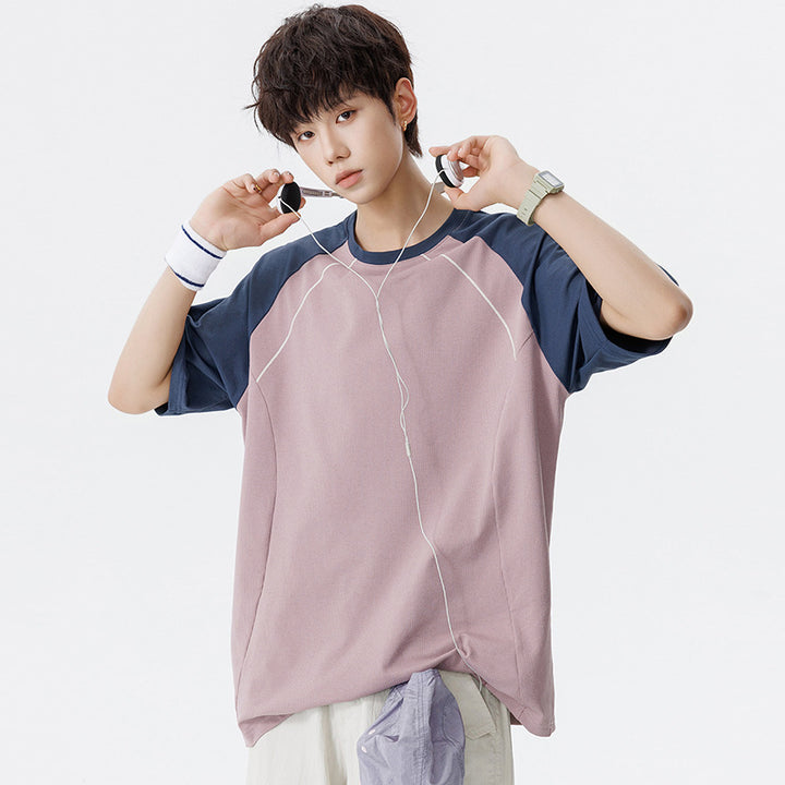 Herren Sportives Oversize Waffelstruktur-Raglan-T-Shirt mit Kontrastärmeln und atmungsaktivem Funktionsjersey Echo Archiv