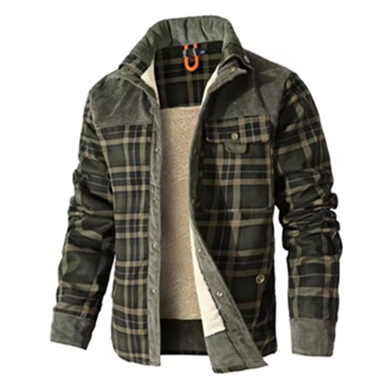 Herren Kariertes Thermo-Hemdjacke mit Teddyfutter und Cordbesatz Echoarchiv