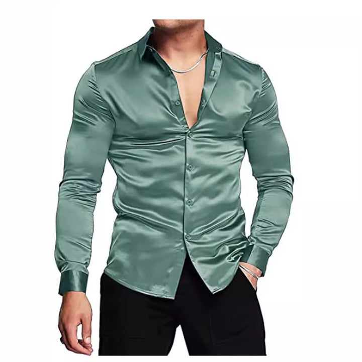 Herren klassisches Slim-Fit Hemd mit glänzender Oberfläche Echoarchiv