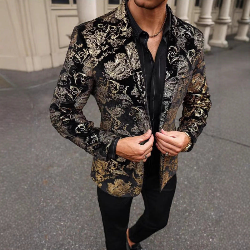 Herren Eleganter Samt-Blazer mit floralem Design und glänzenden Akzenten Echoarchiv