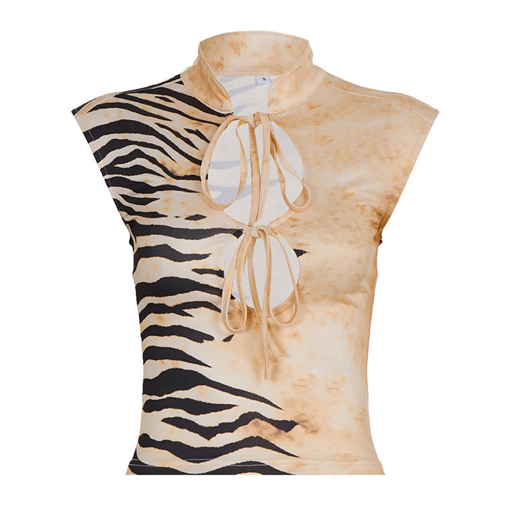Damen Figurbetontes Kurzarm-Oberteil mit Halterneck und asymmetrischem Design Echo Archiv