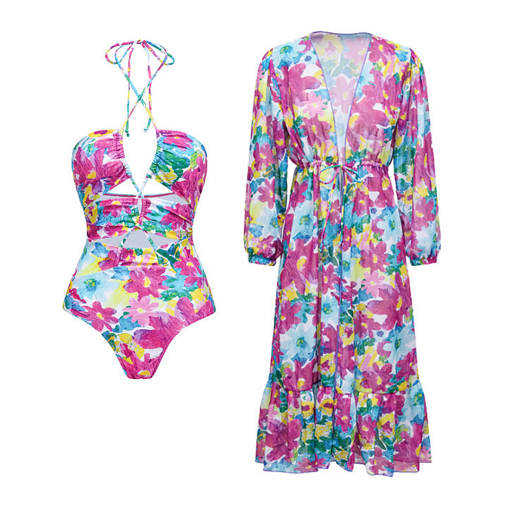 Damen Bikiniset mit voluminösen Rüschendetails und fließendem Maxi-Rock Echo Archiv