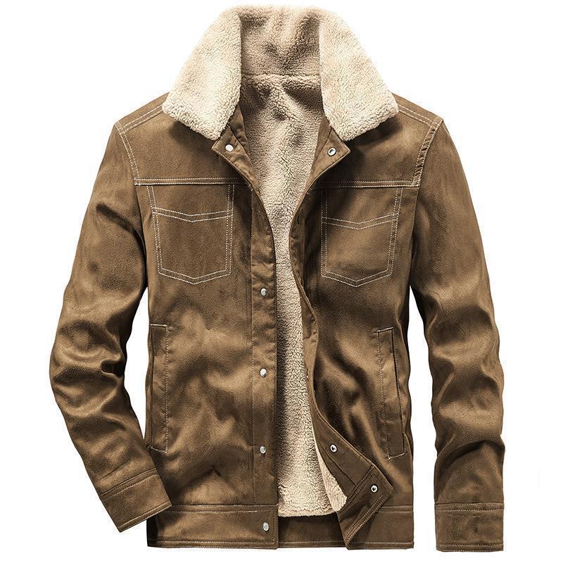 Herren Wildleder‑Optik Truckerjacke mit Teddyfutter und Druckknopfverschluss Echo Archiv