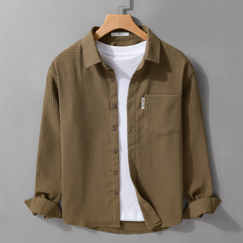 Herren Leichtes Waffelstruktur-Hemd aus Baumwollmix mit Overshirt-Schnitt und Brusttasche Echoarchiv