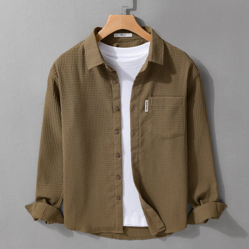 Herren Leichtes Waffelstruktur-Hemd aus Baumwollmix mit Overshirt-Schnitt und Brusttasche Echoarchiv