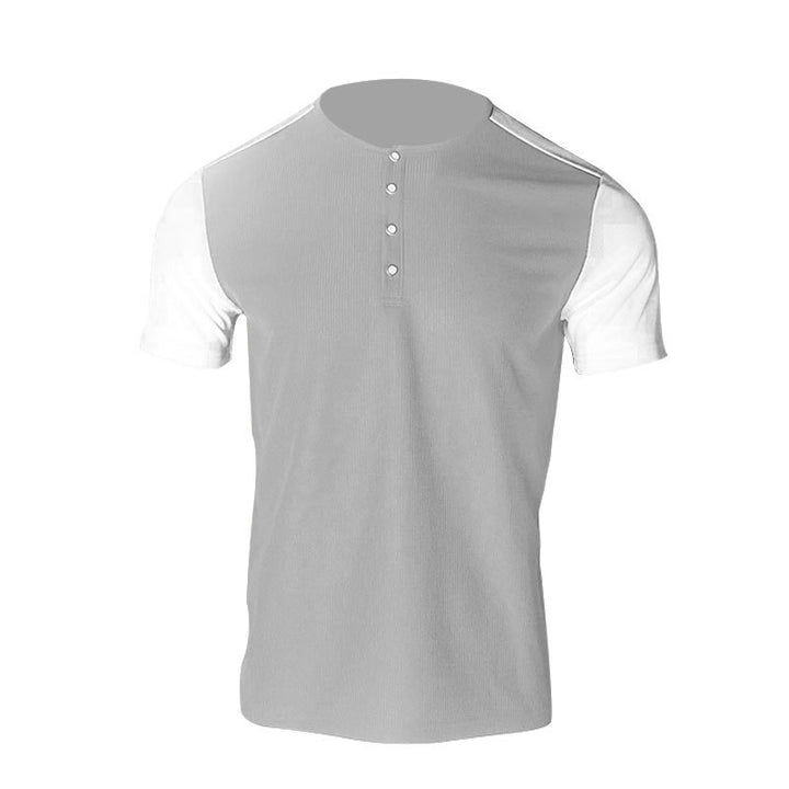 Herren Kurzarm-Hemd mit modischem Henley-Kragen und Kontrastärmel Echoarchiv