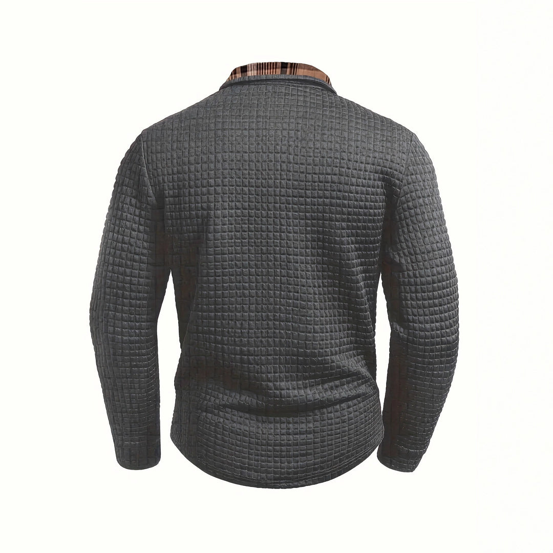Herren Langarm Poloshirt mit strukturiertem Design und modischem Karokol Echoarchiv