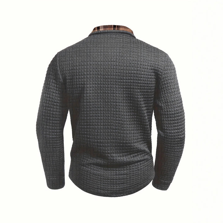 Herren Langarm Poloshirt mit strukturiertem Design und modischem Karokol Echoarchiv