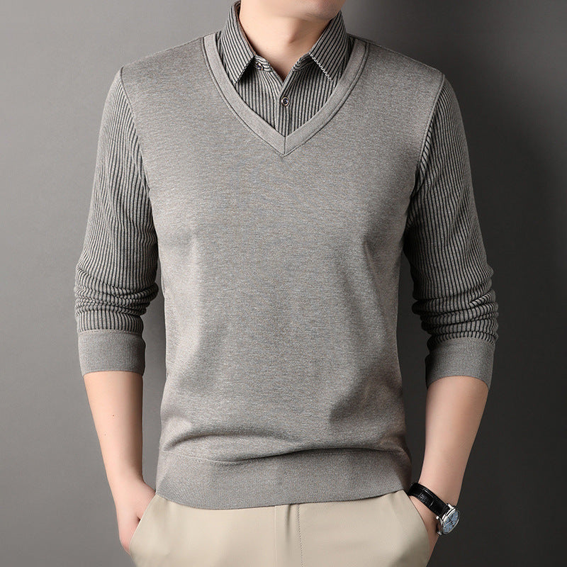 Herren Feinstrick-Pullover mit V-Ausschnitt und Hemdkragen-Optik Echo Archiv