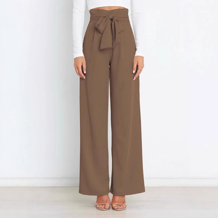Damen Weite High-Waist Paperbag-Hose mit Bundfalten und Bindegürtel – Avélisse