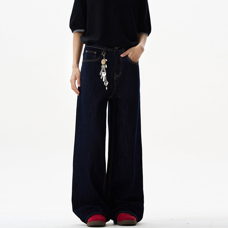 Damen Fließende Oversize-Denim-Palazzohose mit hohem Bund und langen Saumfalten Echo Archiv