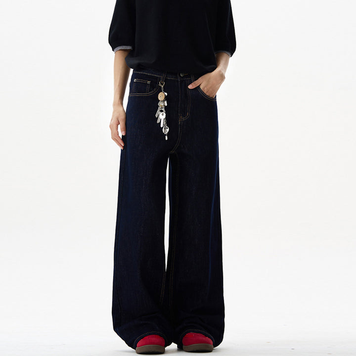 Damen Fließende Oversize-Denim-Palazzohose mit hohem Bund und langen Saumfalten Echo Archiv