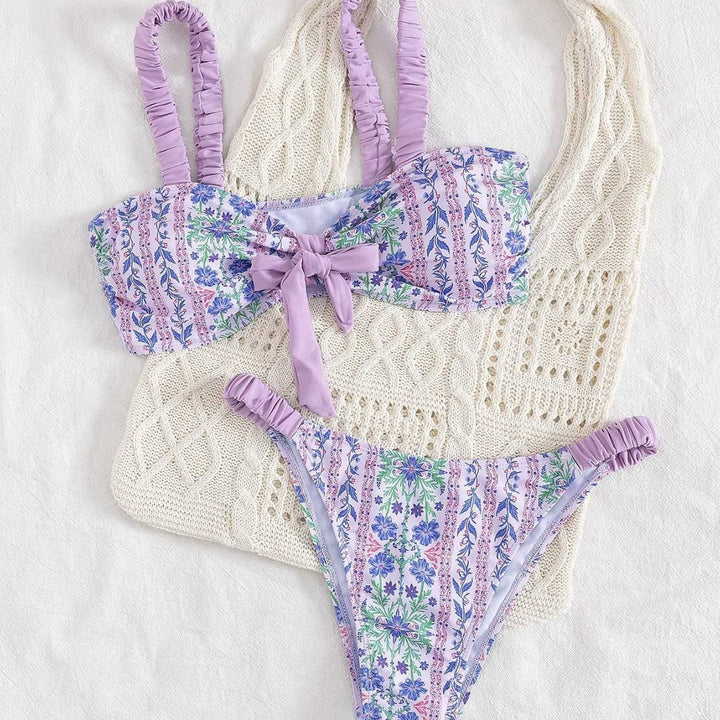 Damen Bandeau-Bikini mit floralem Design und verspielten Rüschen Echo Archiv
