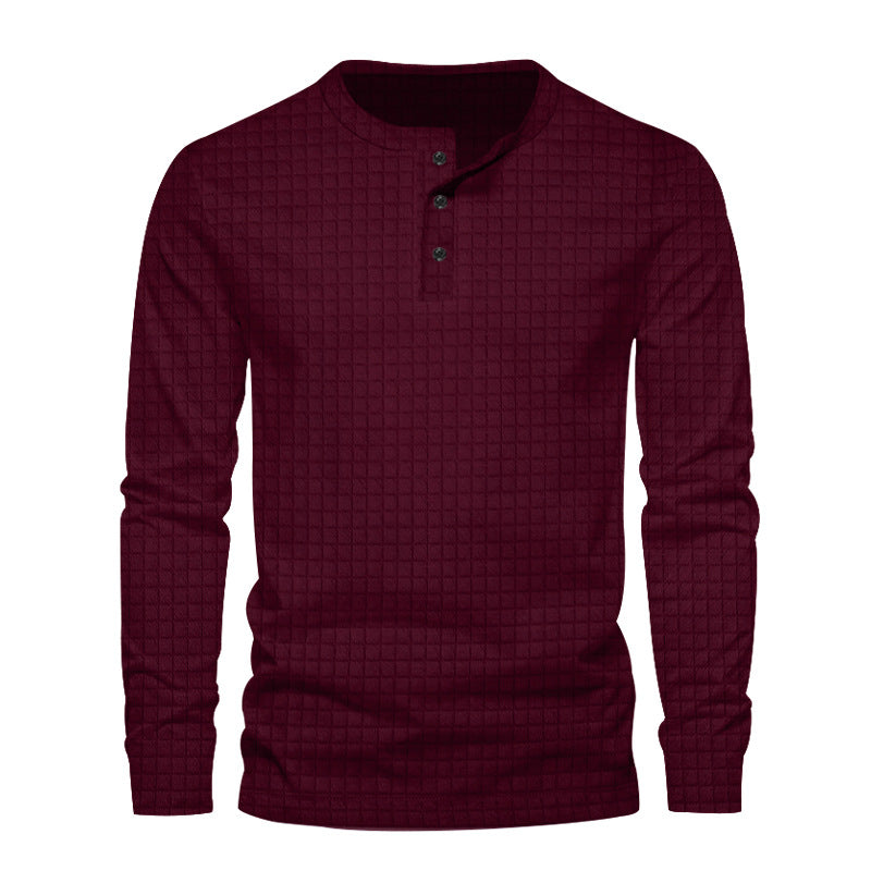 Herren langärmliges Henley-Shirt mit modischem Strukturdesign Echoarchiv