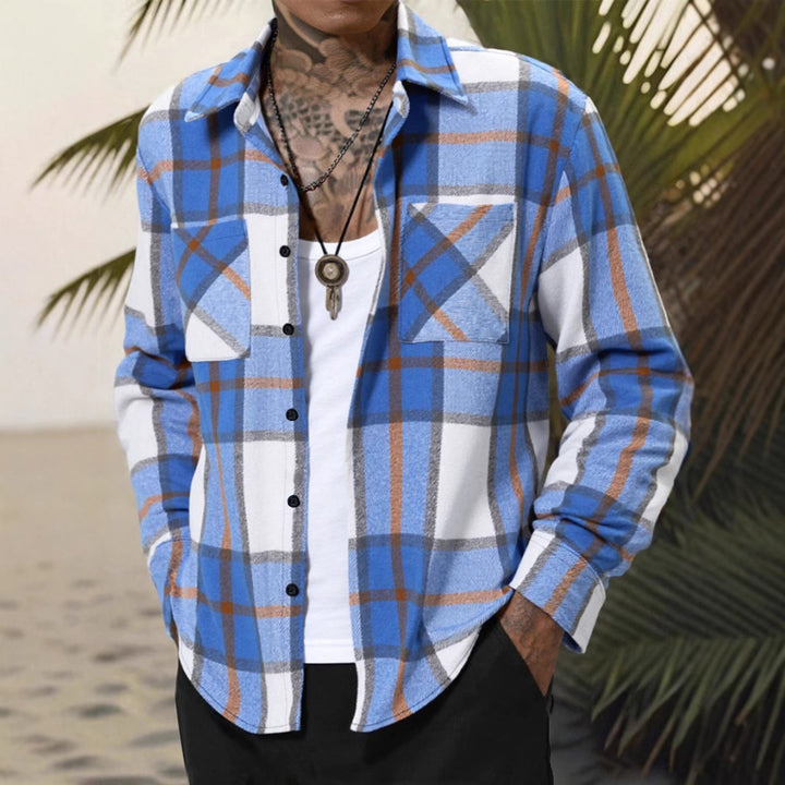 Herren Lässige Flanell Hemdjacke mit Karomuster und Brusttasche Echoarchiv