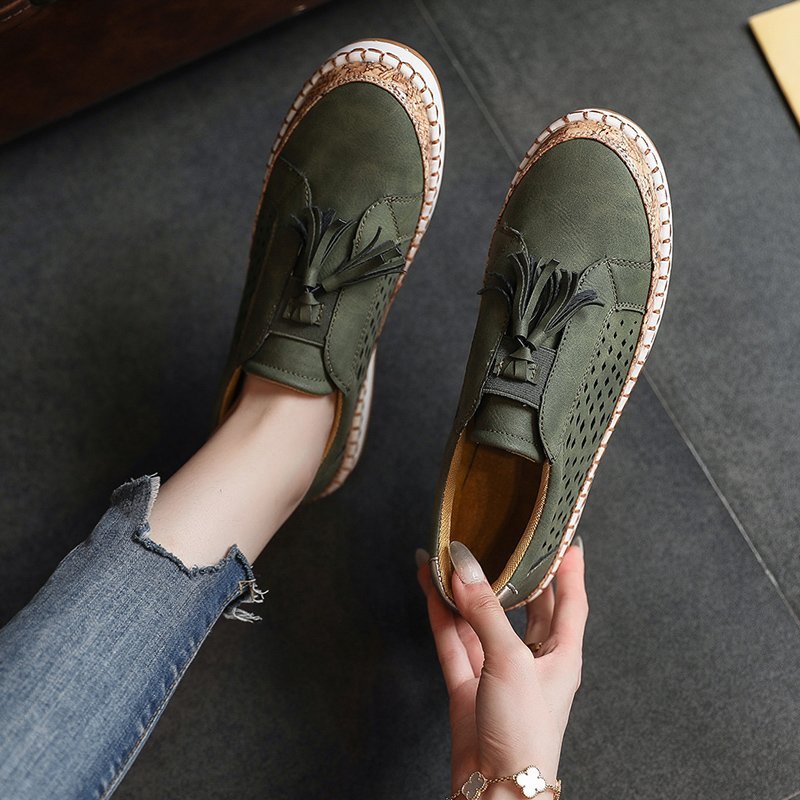 Damen perforierter Tassel-Slip-On Loafer mit Korkoptik-Plateau und gepolstertem Komfortfußbett Echo Archiv