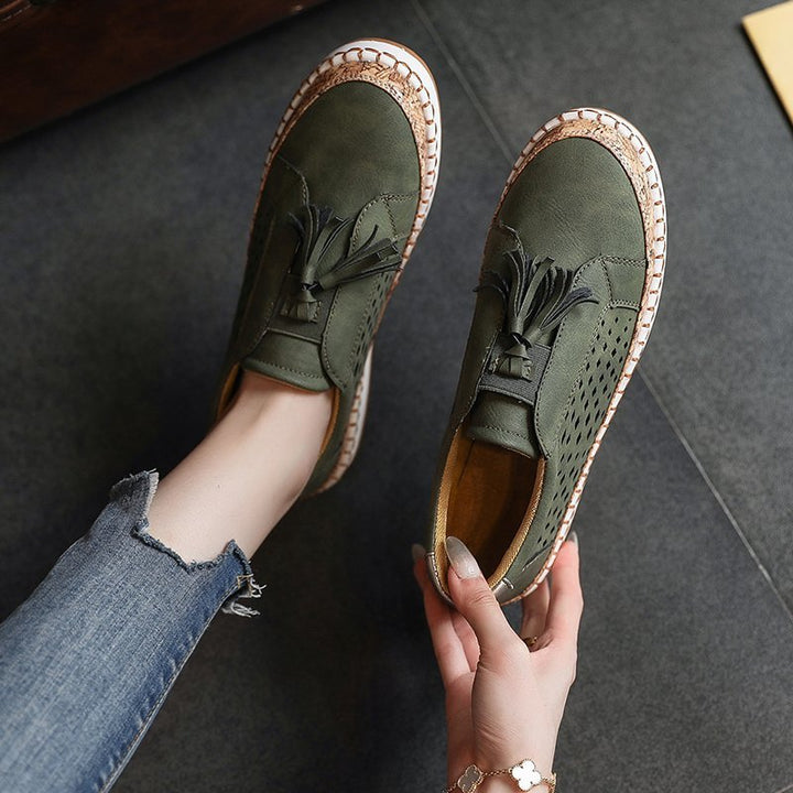 Damen perforierter Tassel-Slip-On Loafer mit Korkoptik-Plateau und gepolstertem Komfortfußbett Echo Archiv