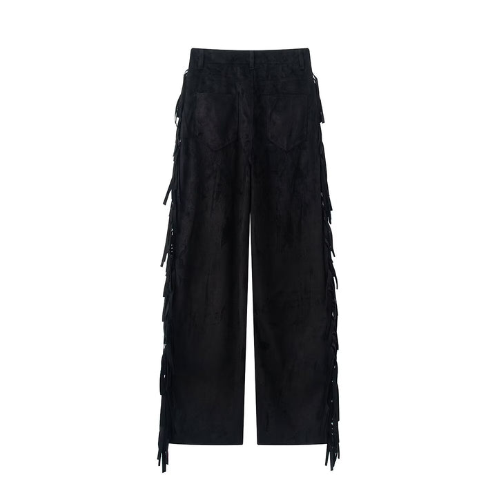 Damen Weite High-Waist-Hose mit seitlichen Fransen und Knopfverschluss Echo Archiv