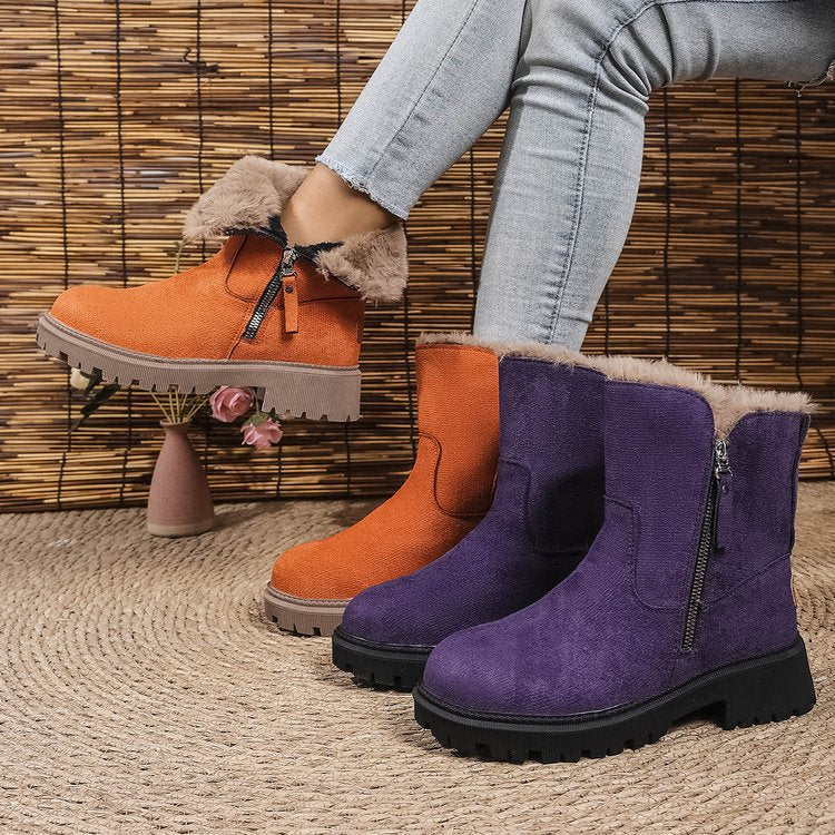 Damen Gefütterte Wildlederoptik Stiefeletten mit Teddyfutter, seitlichem Reißverschluss und profilierter Gummisohle – Varelle