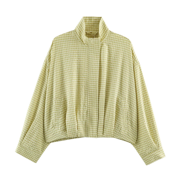 Damen Karo-Übergangsjacke im Oversize-Cropped-Schnitt mit hohem Stehkragen Echo Archiv