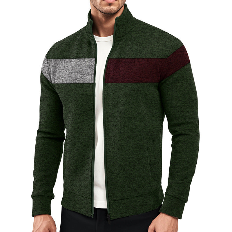 Herren sportlicher Stehkragenpullover mit kontrastierenden Farbbereichen und hochwertiger Baumwolle Echoarchiv