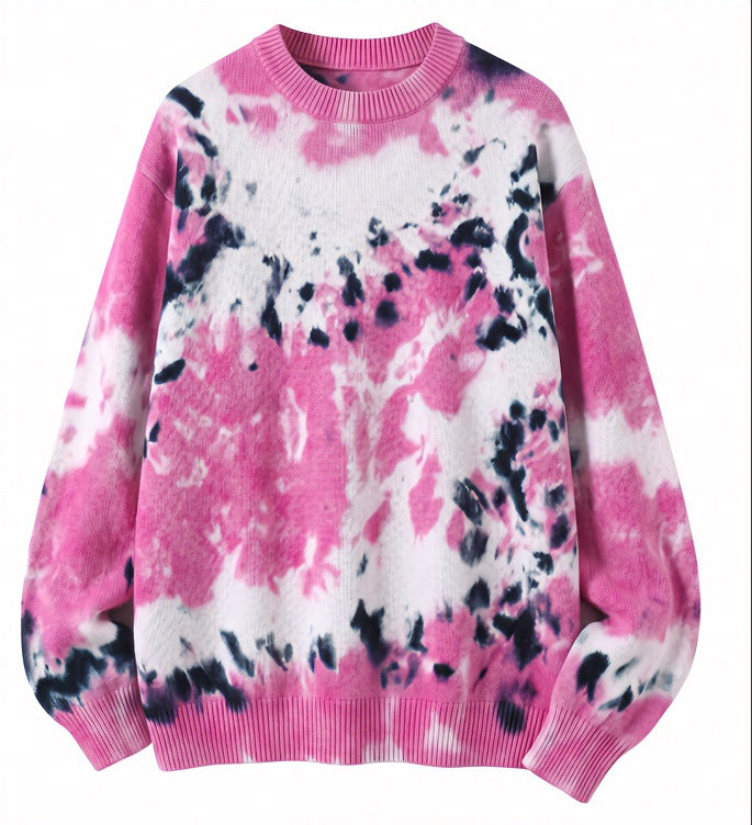 Herren Oversized Batik-Pullover mit Rundhalsausschnitt und Rippbündchen Echoarchiv