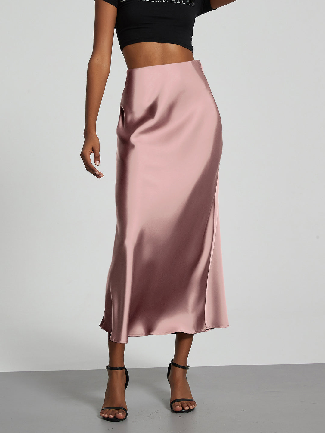 Damen Stilvolle Satin-Stretchrock mit hohem Bund und fließendem Schnitt Echo Archiv