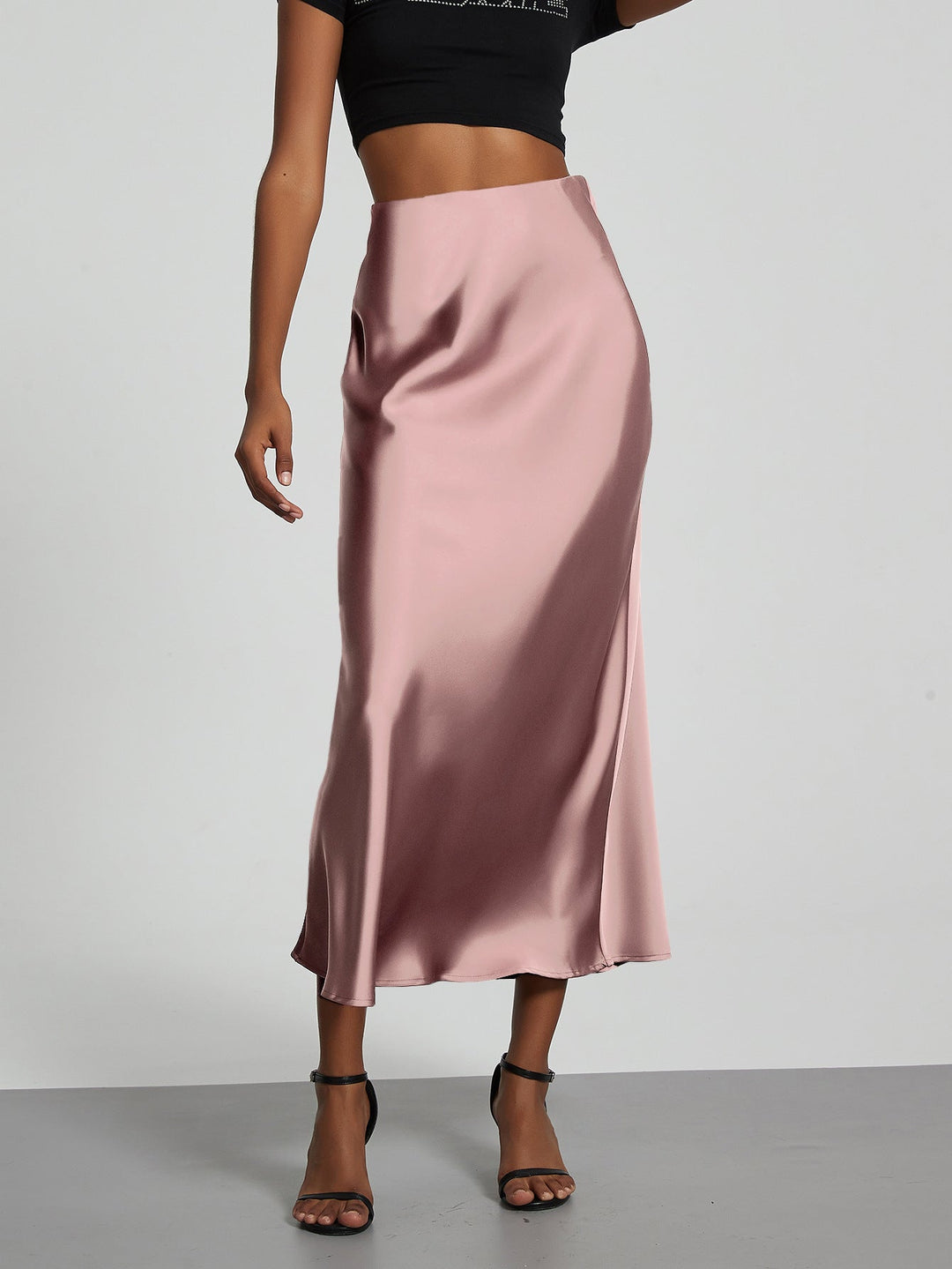 Damen Stilvolle Satin-Stretchrock mit hohem Bund und fließendem Schnitt Echoarchiv