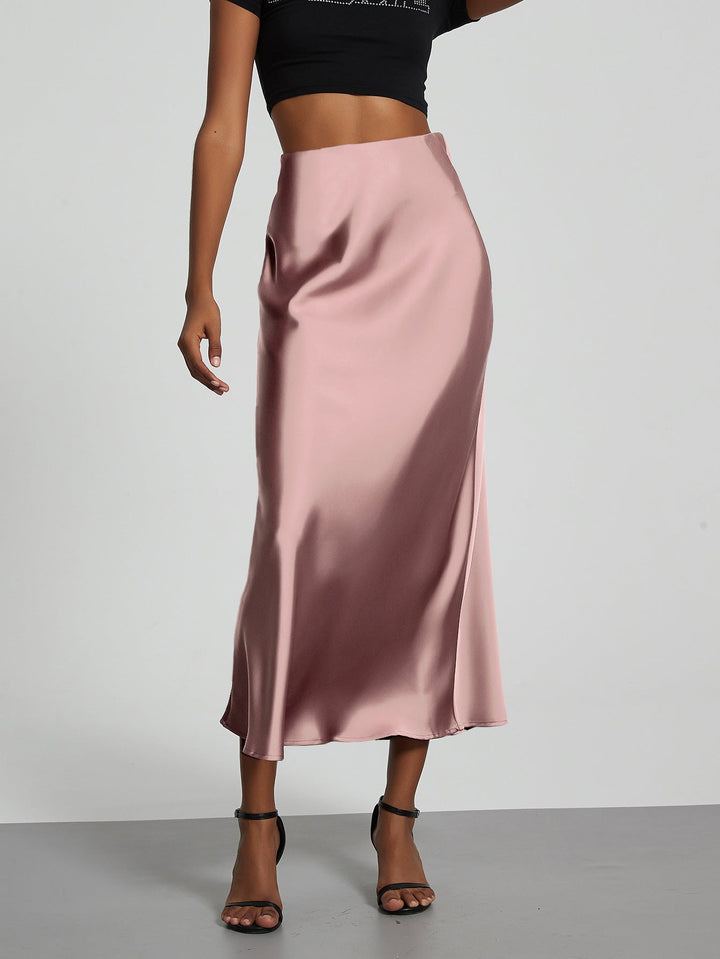 Damen Stilvolle Satin-Stretchrock mit hohem Bund und fließendem Schnitt Echoarchiv