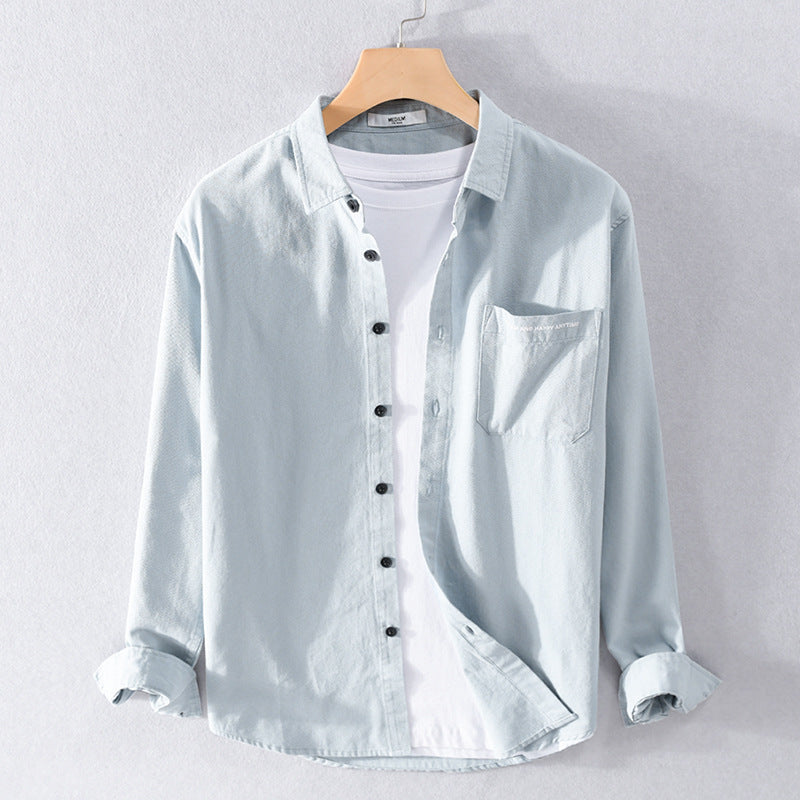 Herren Leichtes Baumwoll-Langarmhemd im Overshirt‑Stil mit Pattentasche und kontrastreichen Knöpfen Echoarchiv