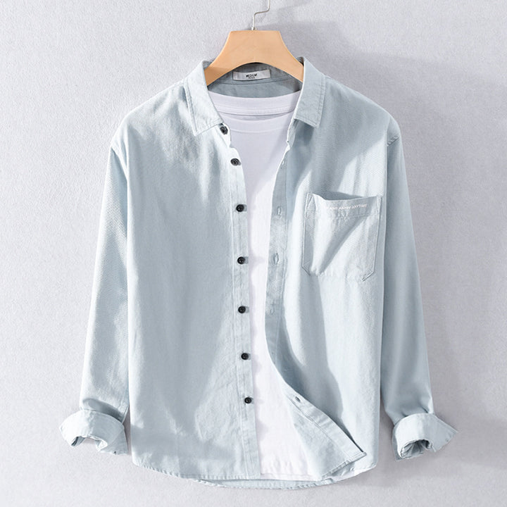 Herren Leichtes Baumwoll-Langarmhemd im Overshirt‑Stil mit Pattentasche und kontrastreichen Knöpfen Echoarchiv