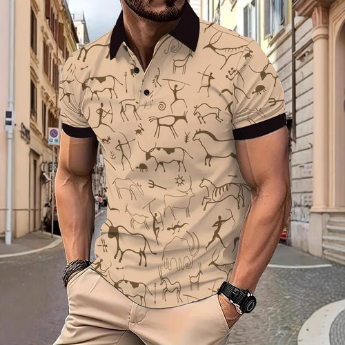 Herren Sportliches Polohemd mit einzigartigem Höhlenmalerei-Design Echoarchiv