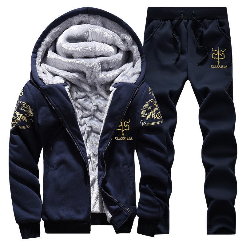 Herren gefütterter Hoodie-Trainingsanzug mit Teddyfleece-Innenfutter, Reißverschlussjacke und Jogger Echoarchiv
